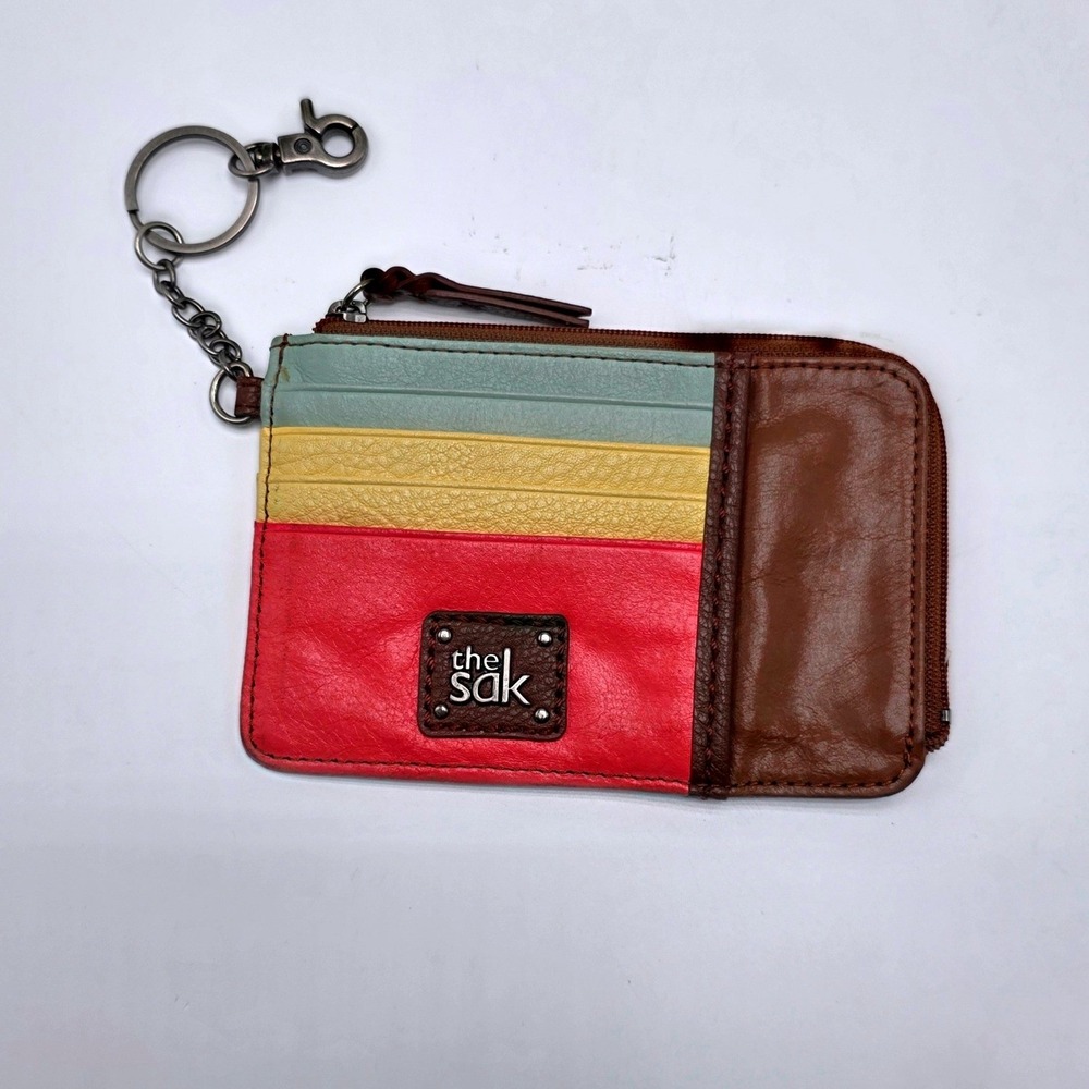 The Sak Iris‎ Card Wallet Keychain Multicolor Leather ID Case Coin Purse Zip